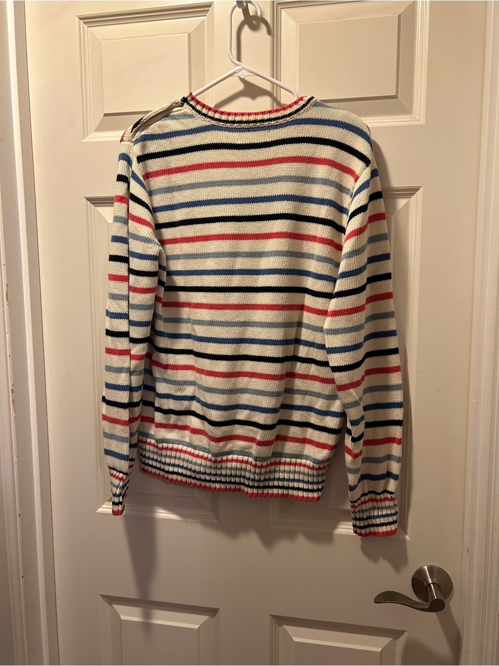 Bonobos Cream Striped Crewneck Sweater with Red & Blue Bands - Picture 2 of 3